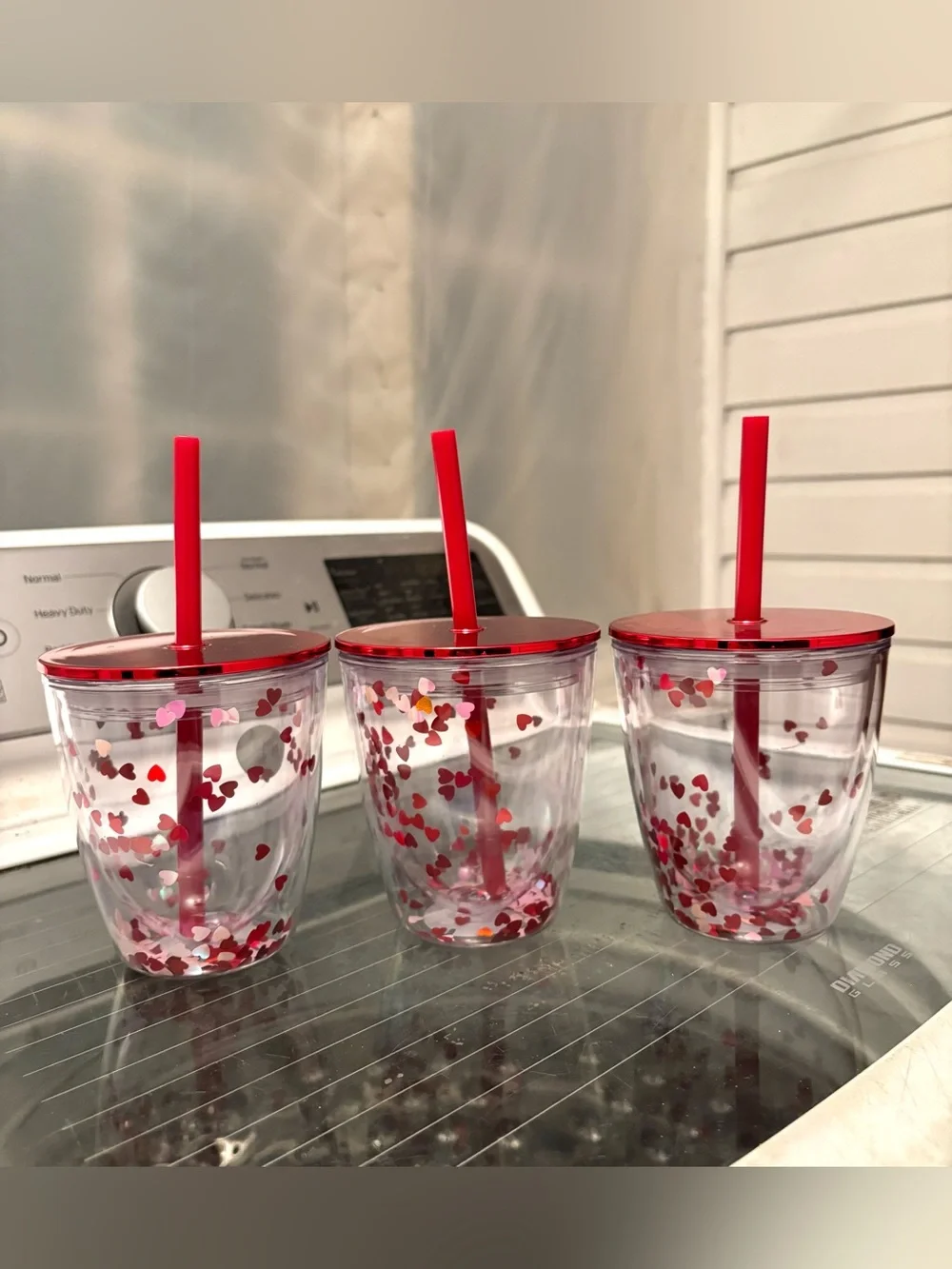 Red Heart Confetti Double-Wall Tumbler with Straw - Set of 3